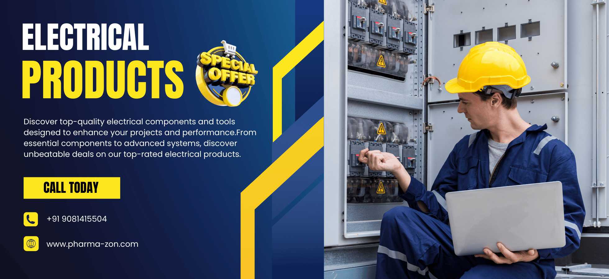 Black and Yellow Modern Electrical Services Facebook Cover